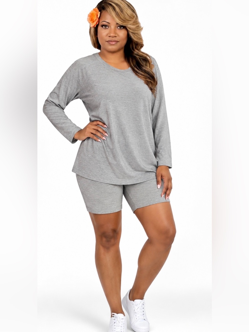 BRAND NEW Lissone Women's Heather Gray Long-Sleeve Lounge Top & Shorts Set 4X